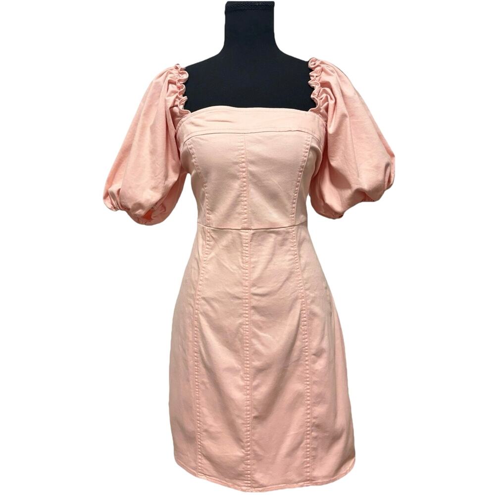 NWT Mable Pink Puff Sleeve Mini Dress L Square Neck Corset Cottagecore